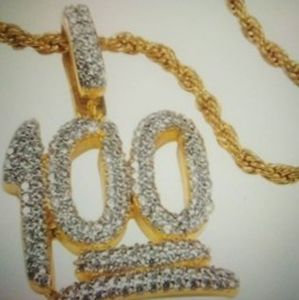 18k gold plated 100 necklace w/ gold rope chain.